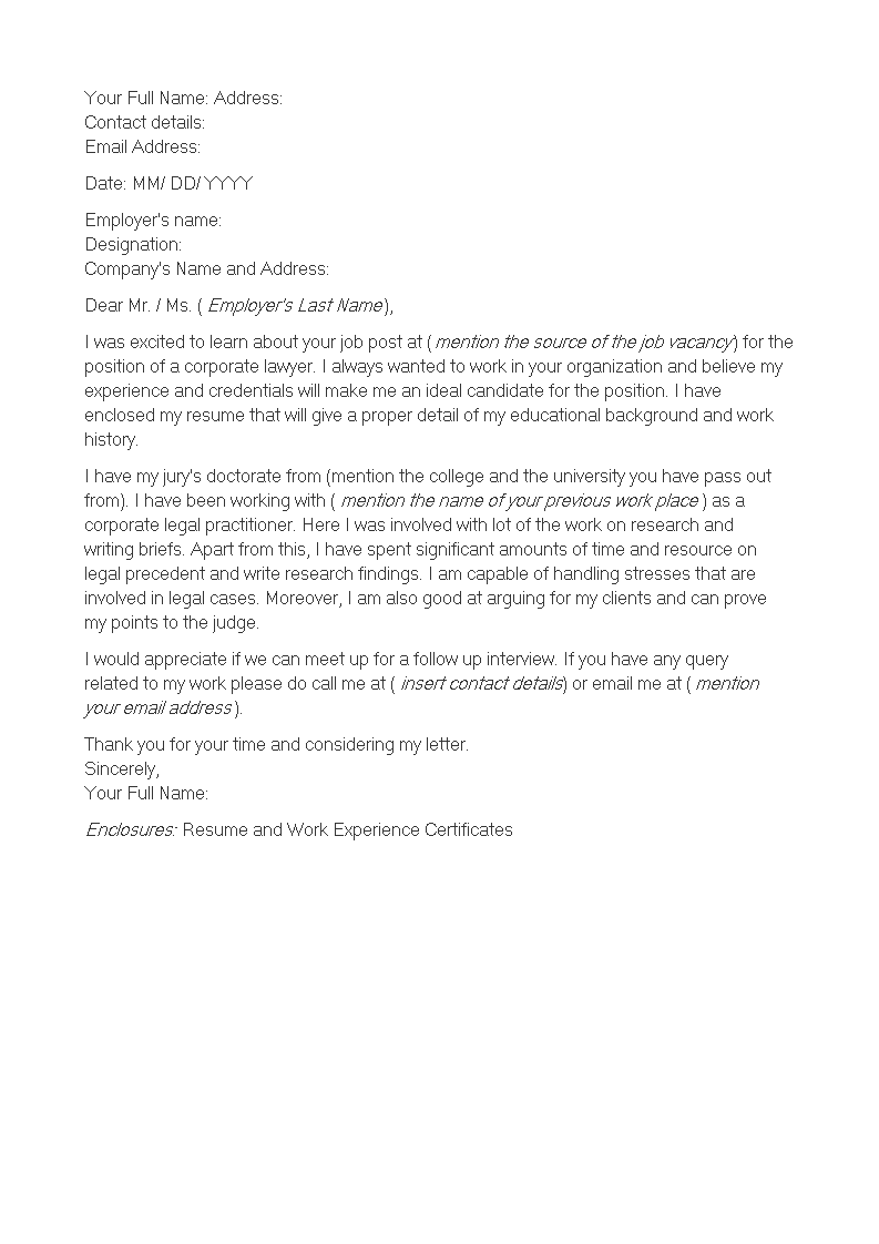 sample of a work experience cover letter
