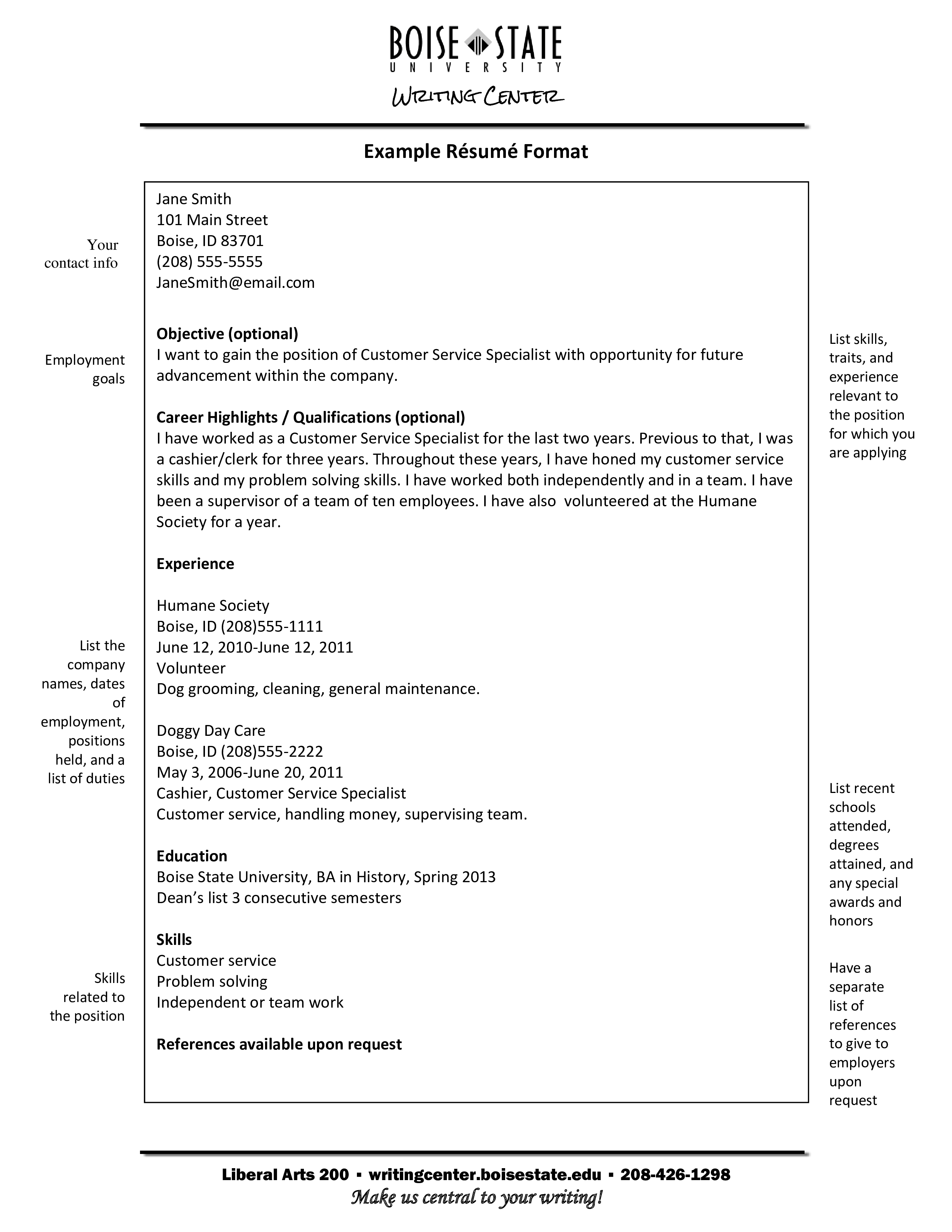 Printable Sample Resume Format 模板