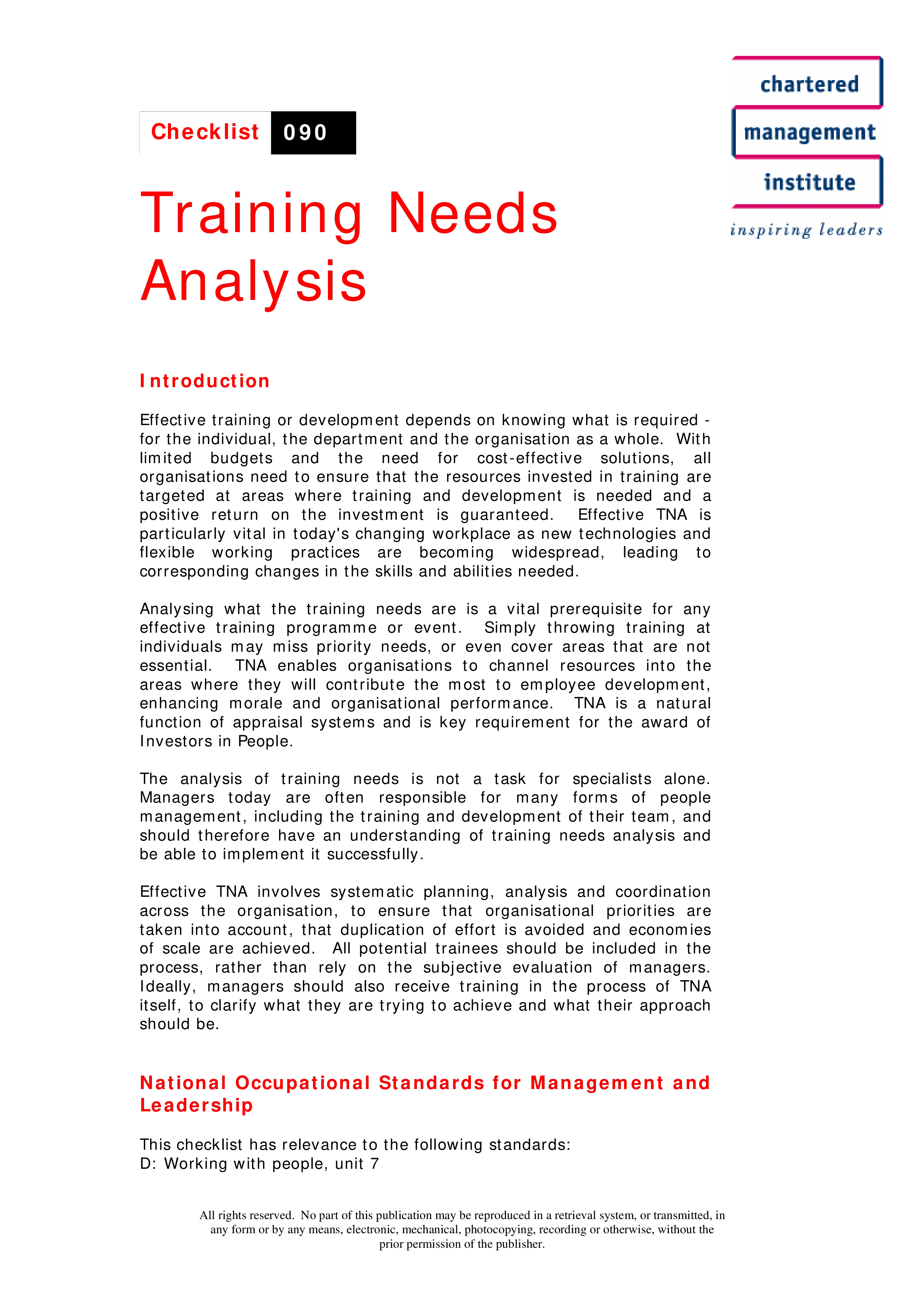 research paper on training need analysis