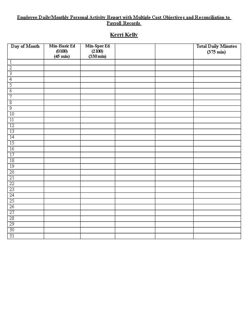 employee daily activity report template