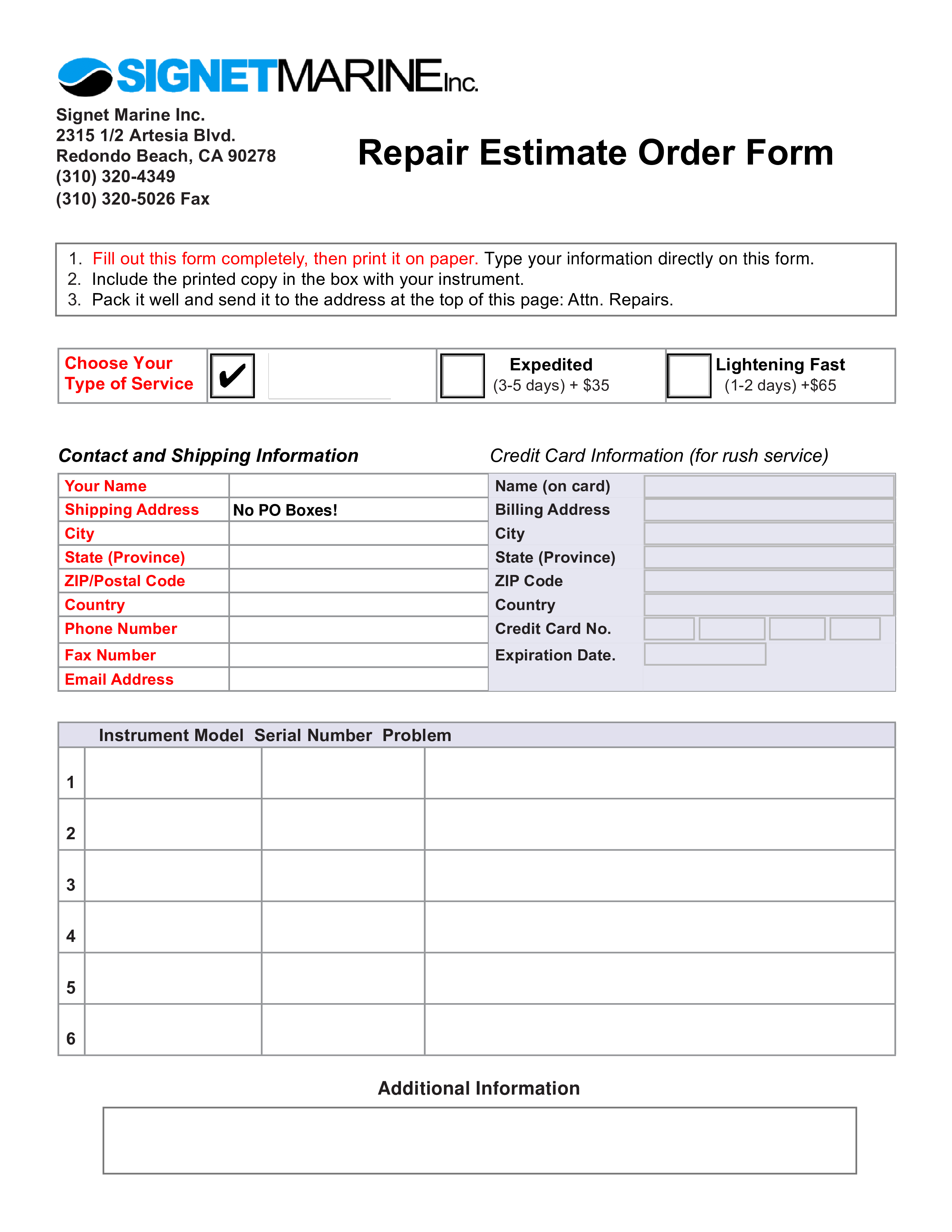 repair estimate order form example template