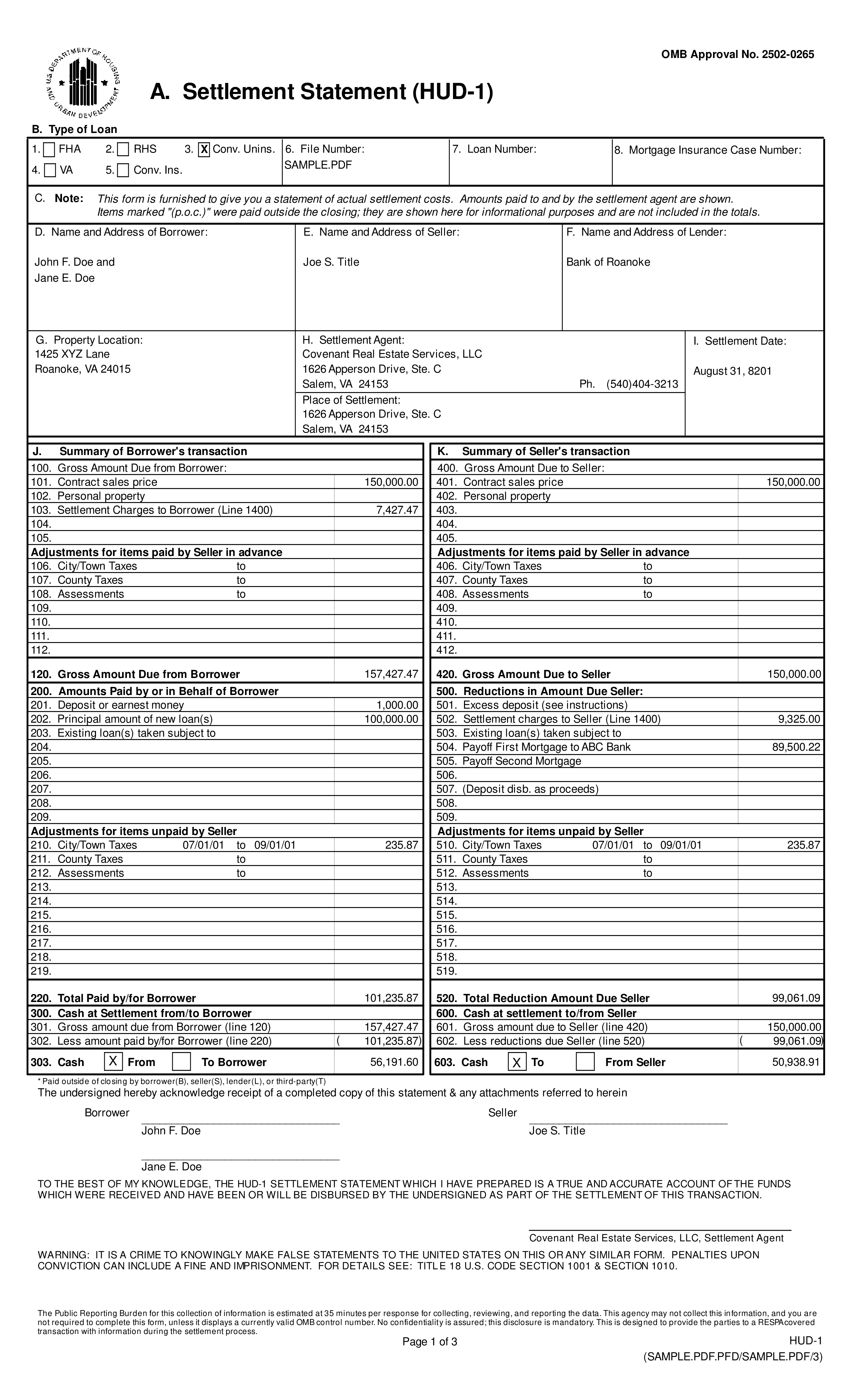 loan settlement statement modèles