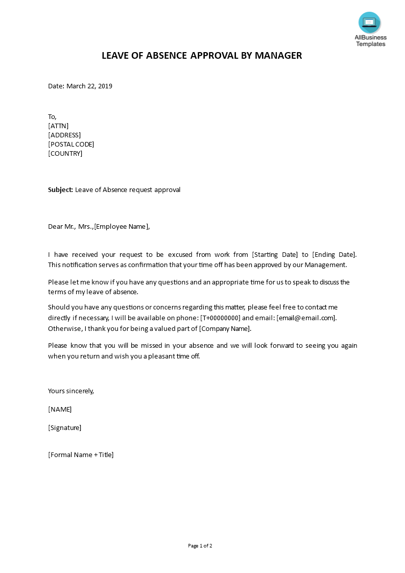 Example Of Leave Of Absence Letter from www.allbusinesstemplates.com