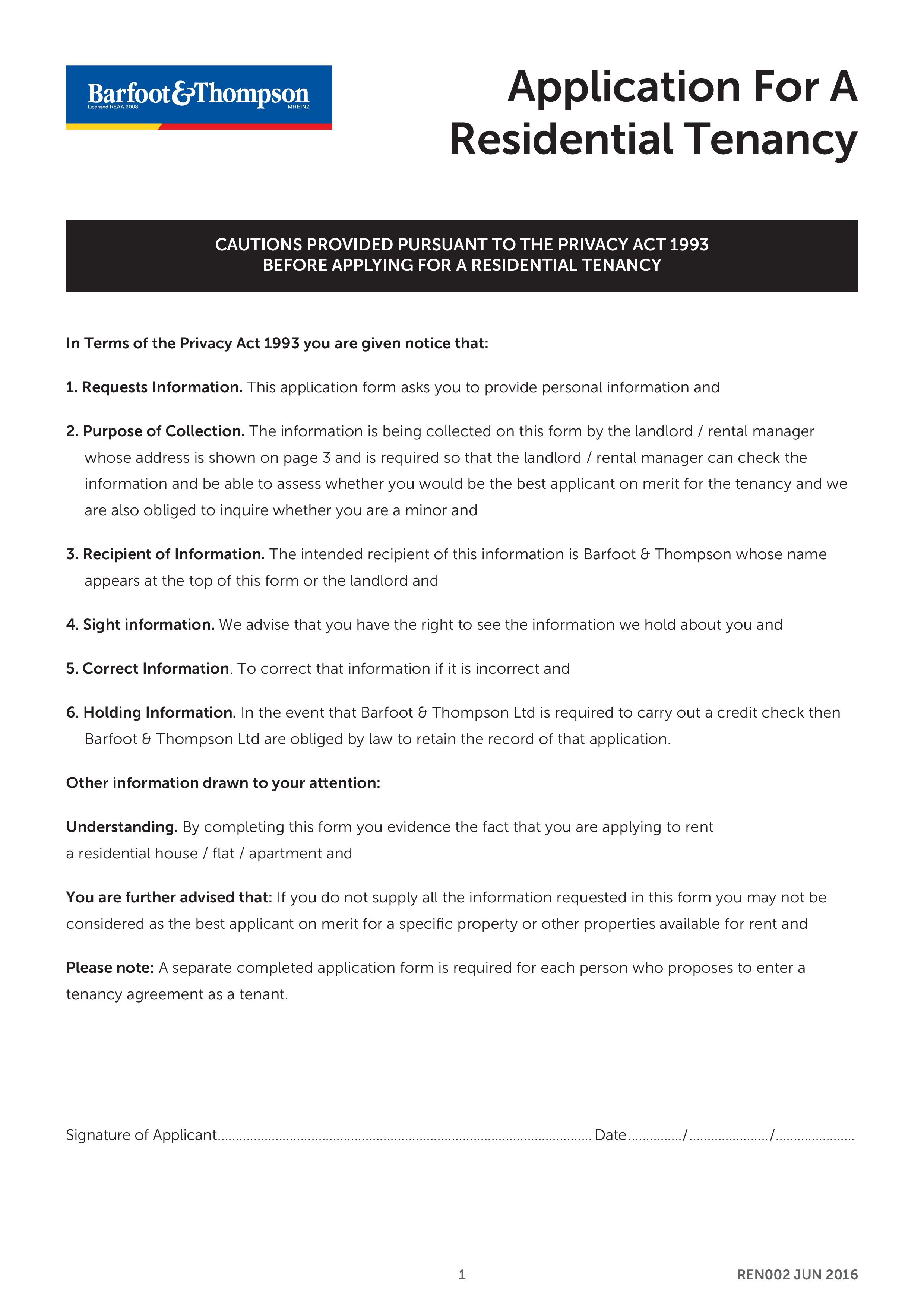 residential tenant application form template