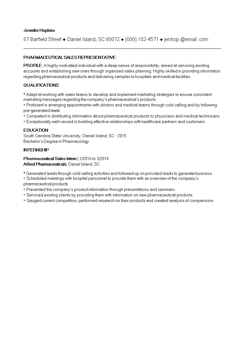 Pharmaceutical Sales Curriculum Vitae Entry-Level main image