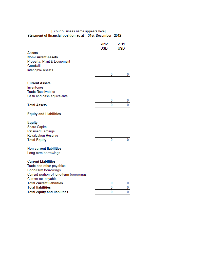organization balance sheet example template