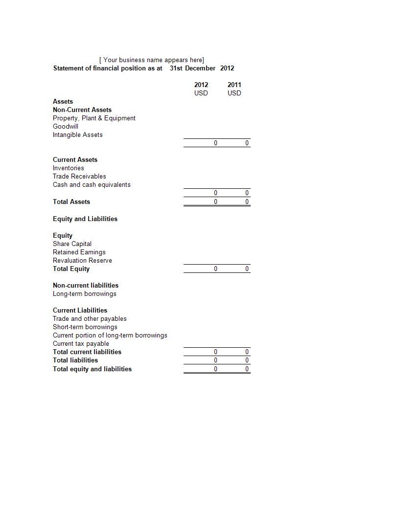 Organization Balance Sheet example 模板