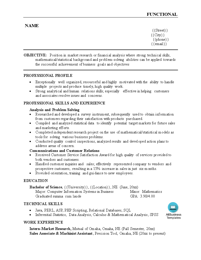 data analyst resume modèles