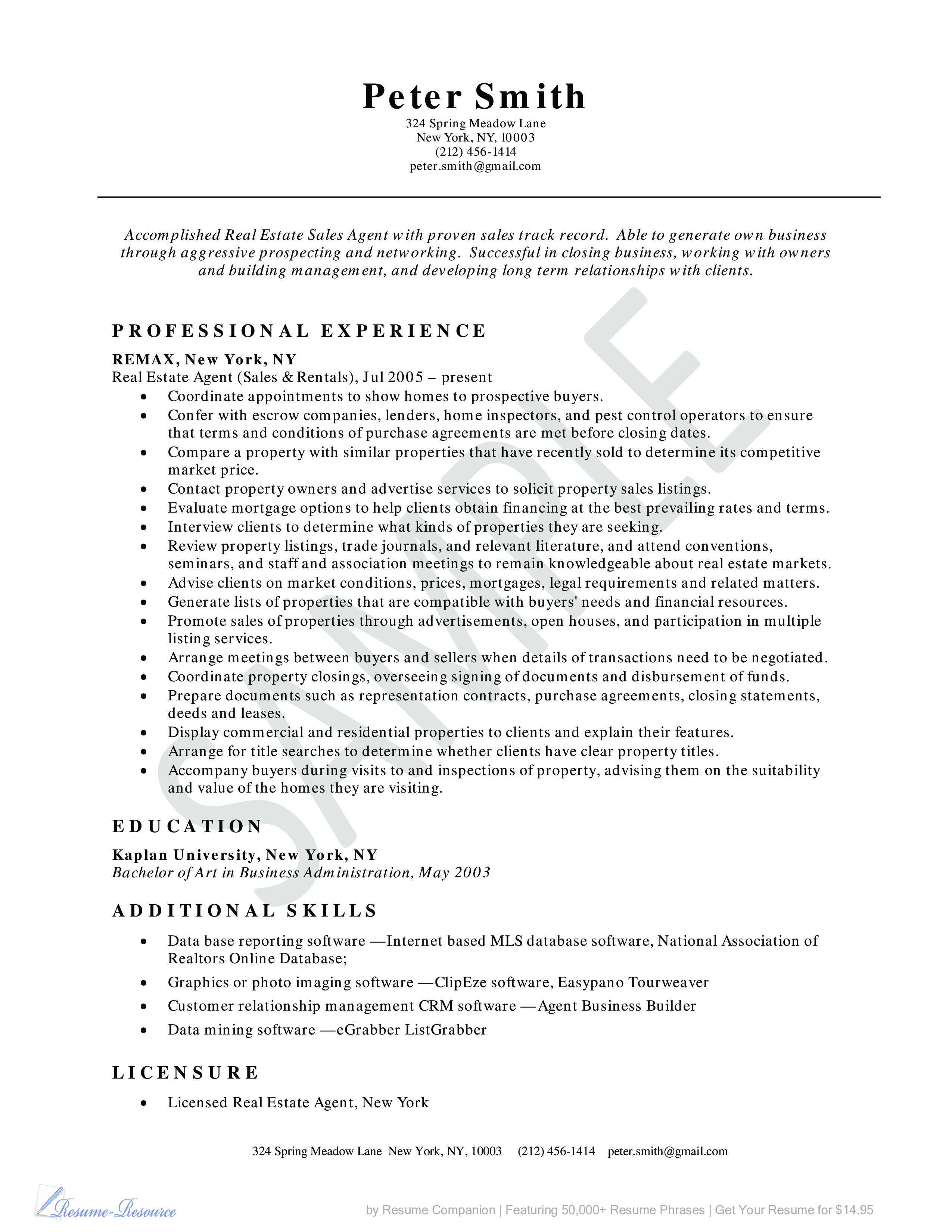 real estate agent resume modèles