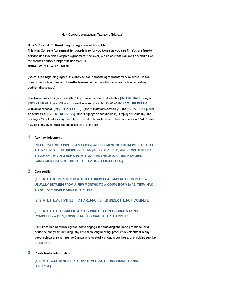 Non Compete Agreement Form In Word main image