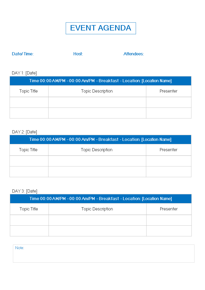 agenda for an event template template
