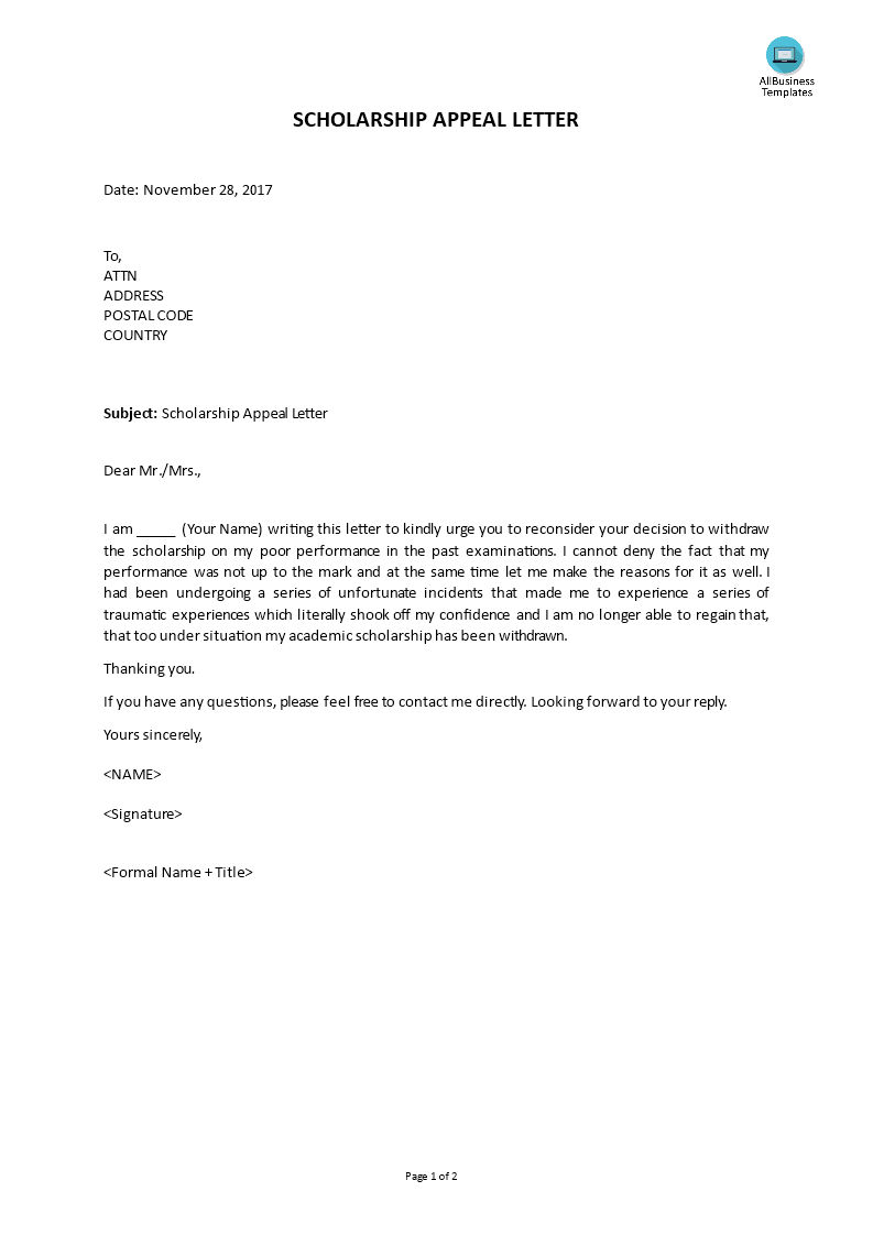 scholarhip appeal letter plantilla imagen principal