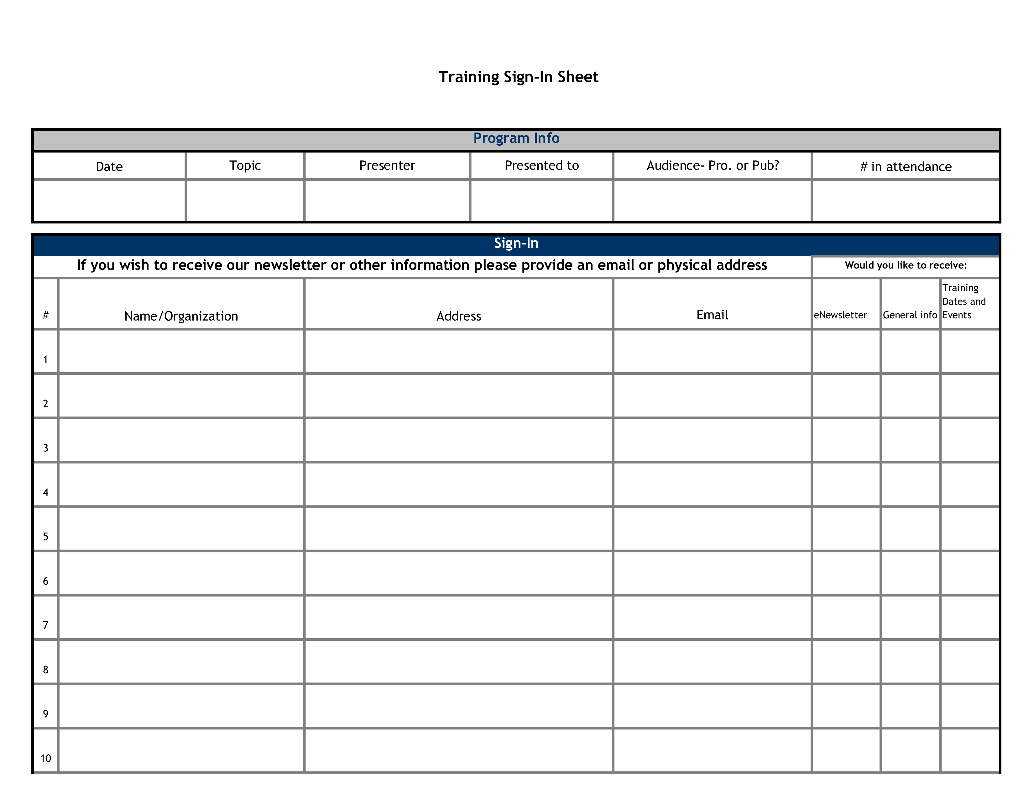 training attendance sign in sheet modèles