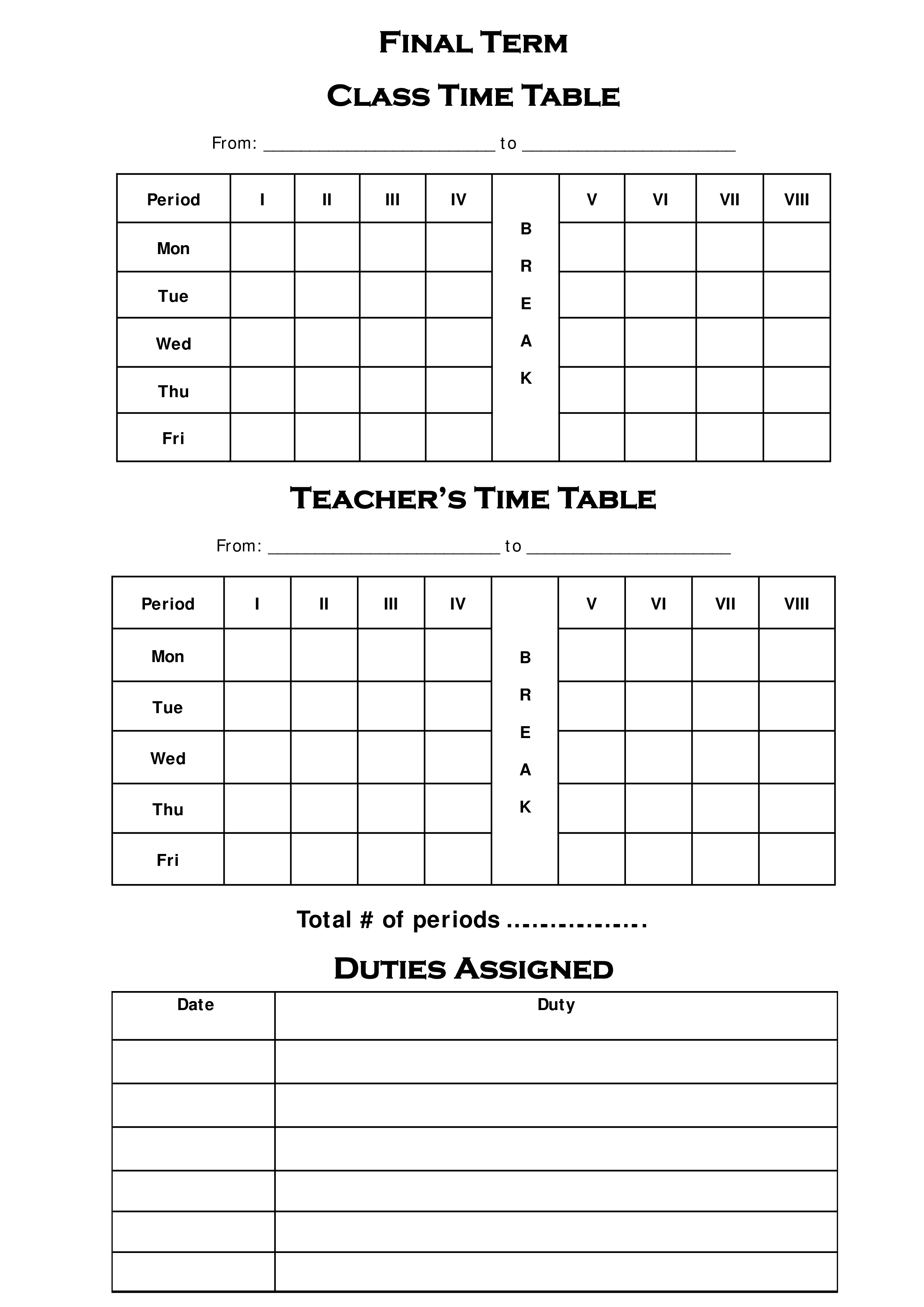 Teacher Day Planner Templates at