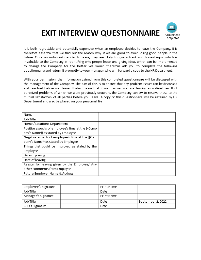 Exit Interview Format main image