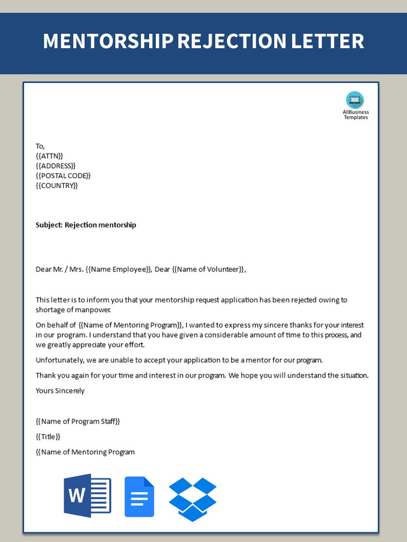 mentor rejection letter template