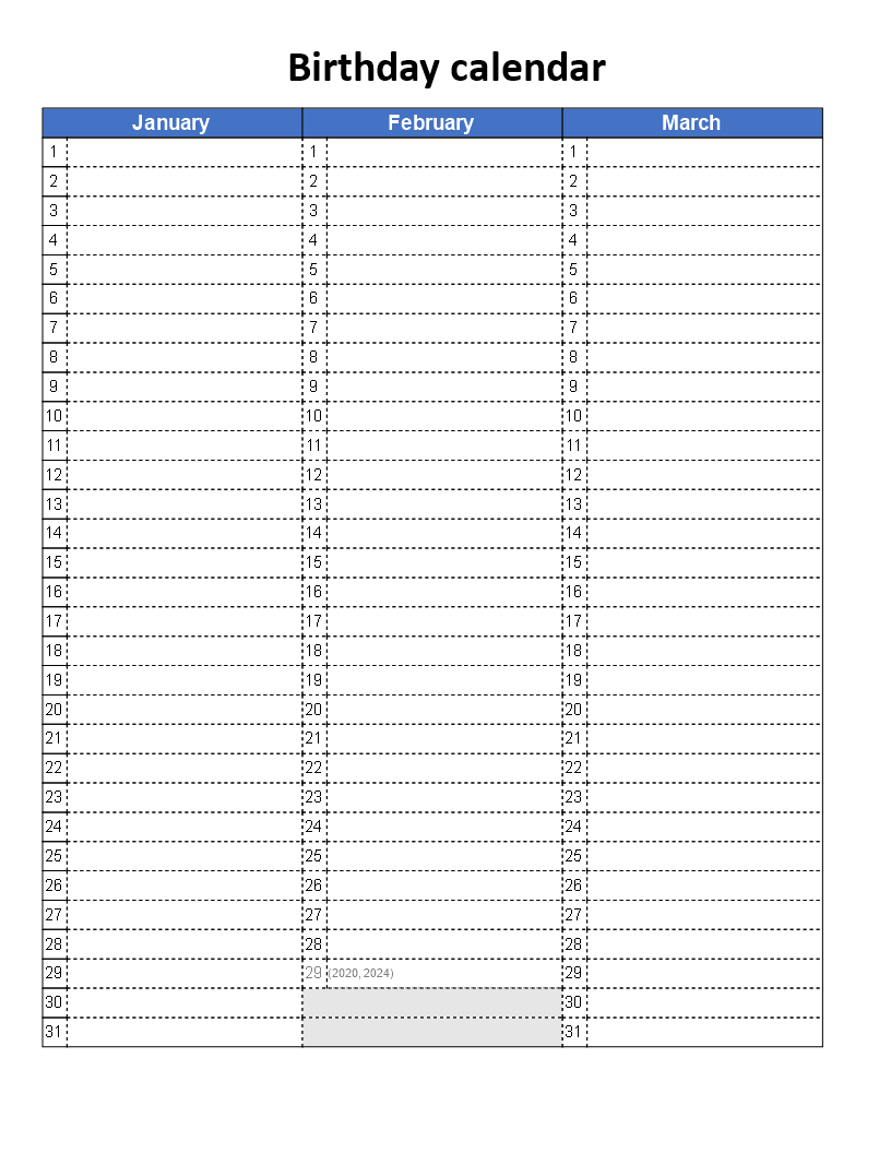 birthday calendar template voorbeeld afbeelding 