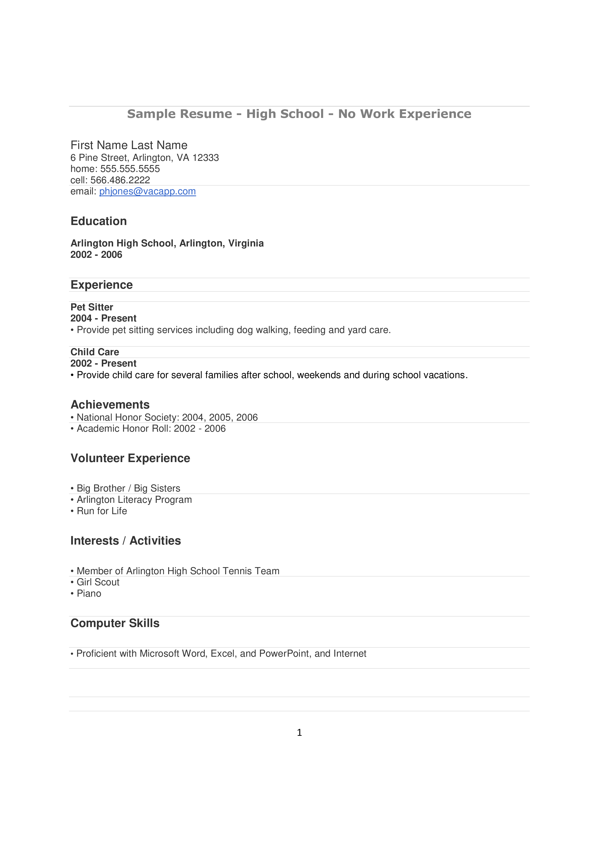 Teenage High School Resume main image