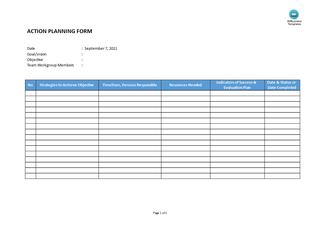 template ng plano ng pagkilos voorbeeld afbeelding 