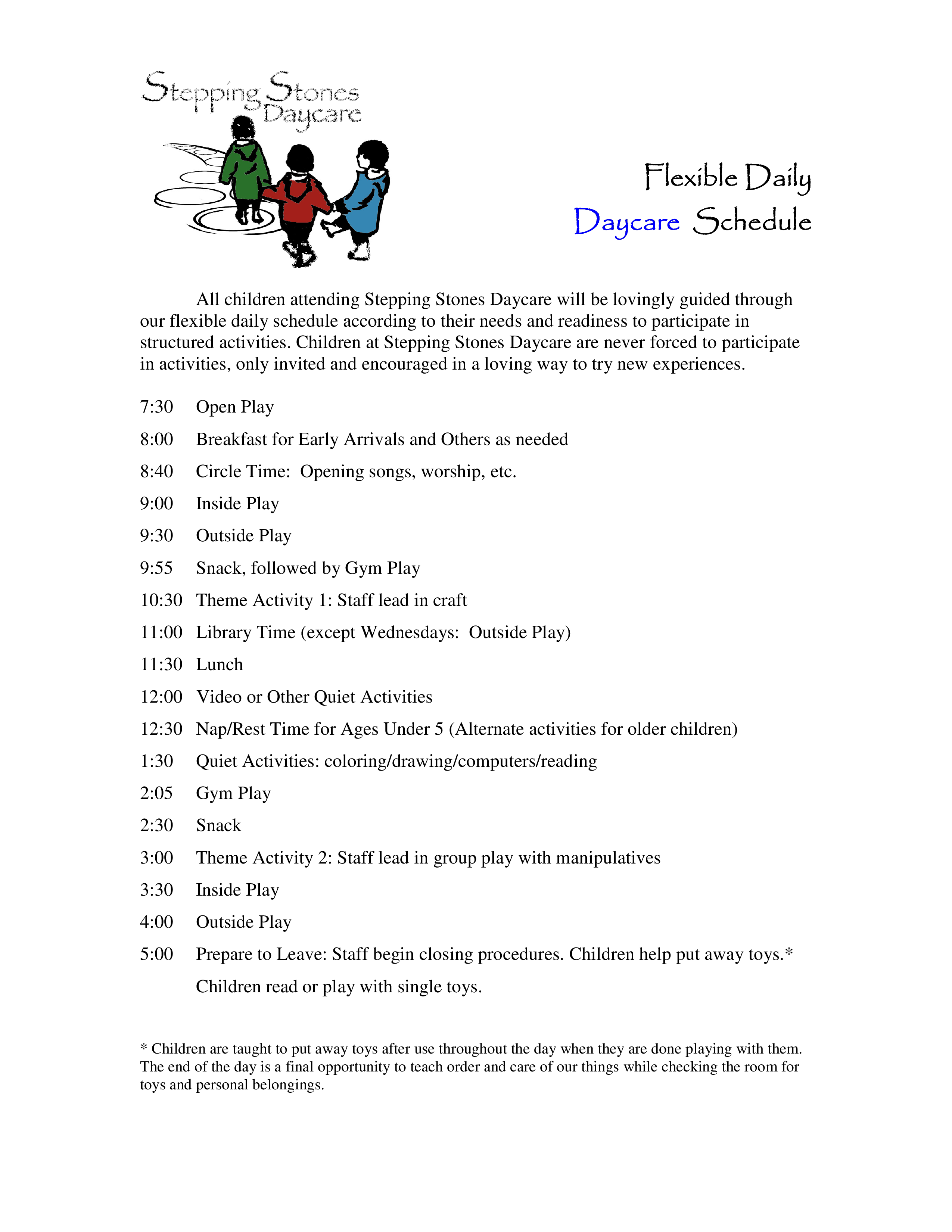 Free Printable Daycare Daily Schedule