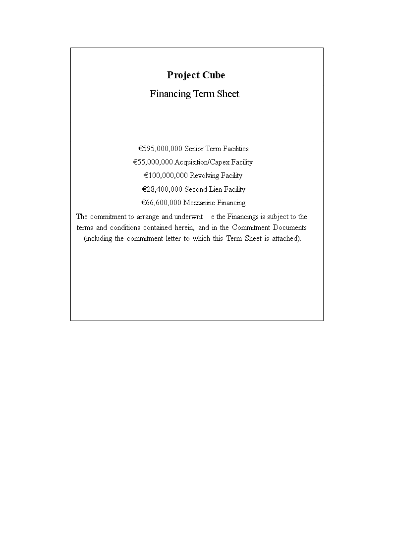 financing term sheet final voorbeeld afbeelding 