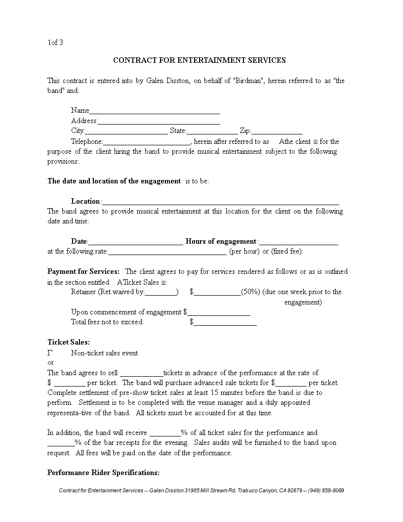 band contract template