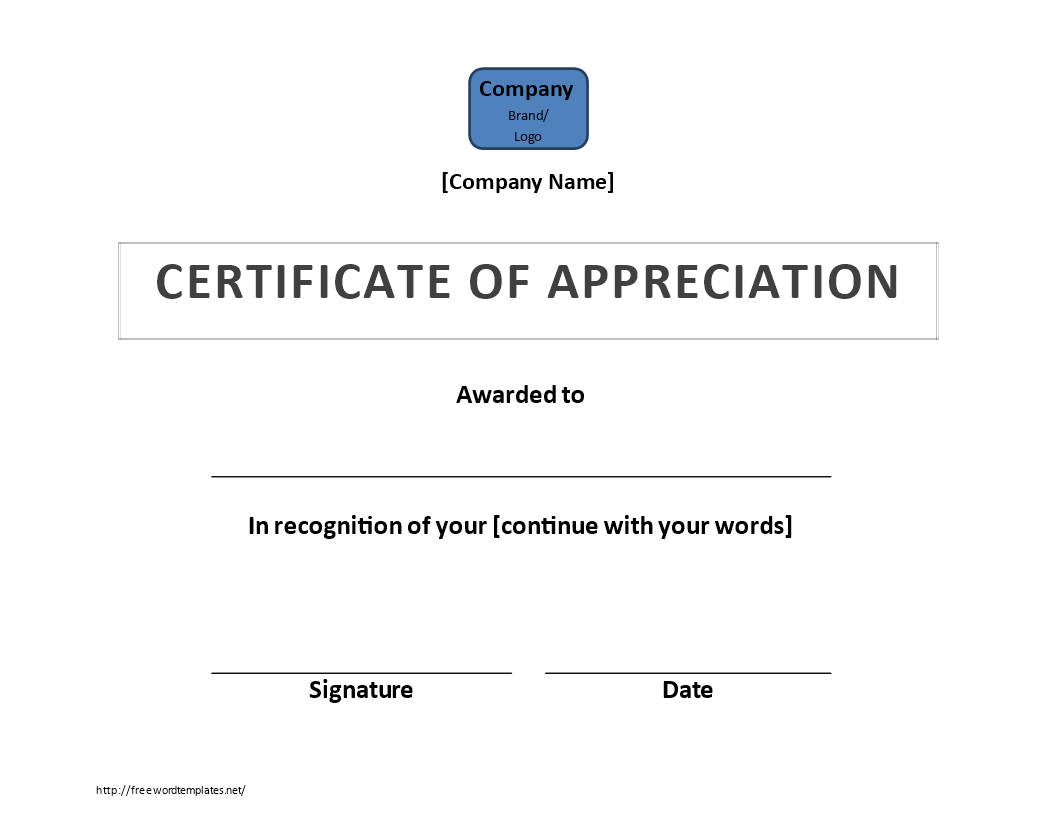 Company Certificate Of Appreciation 模板
