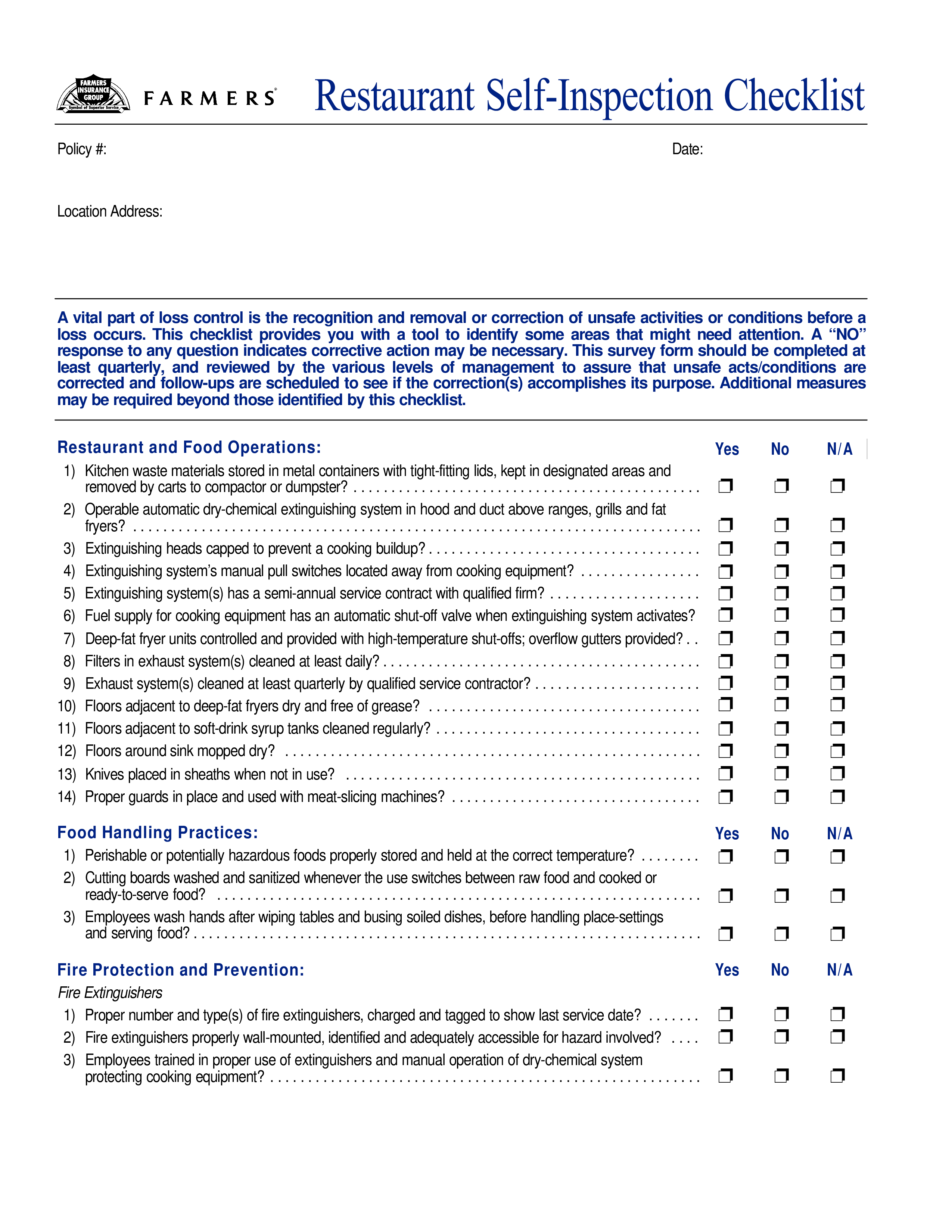 Restaurant Self Inspection Checklist main image