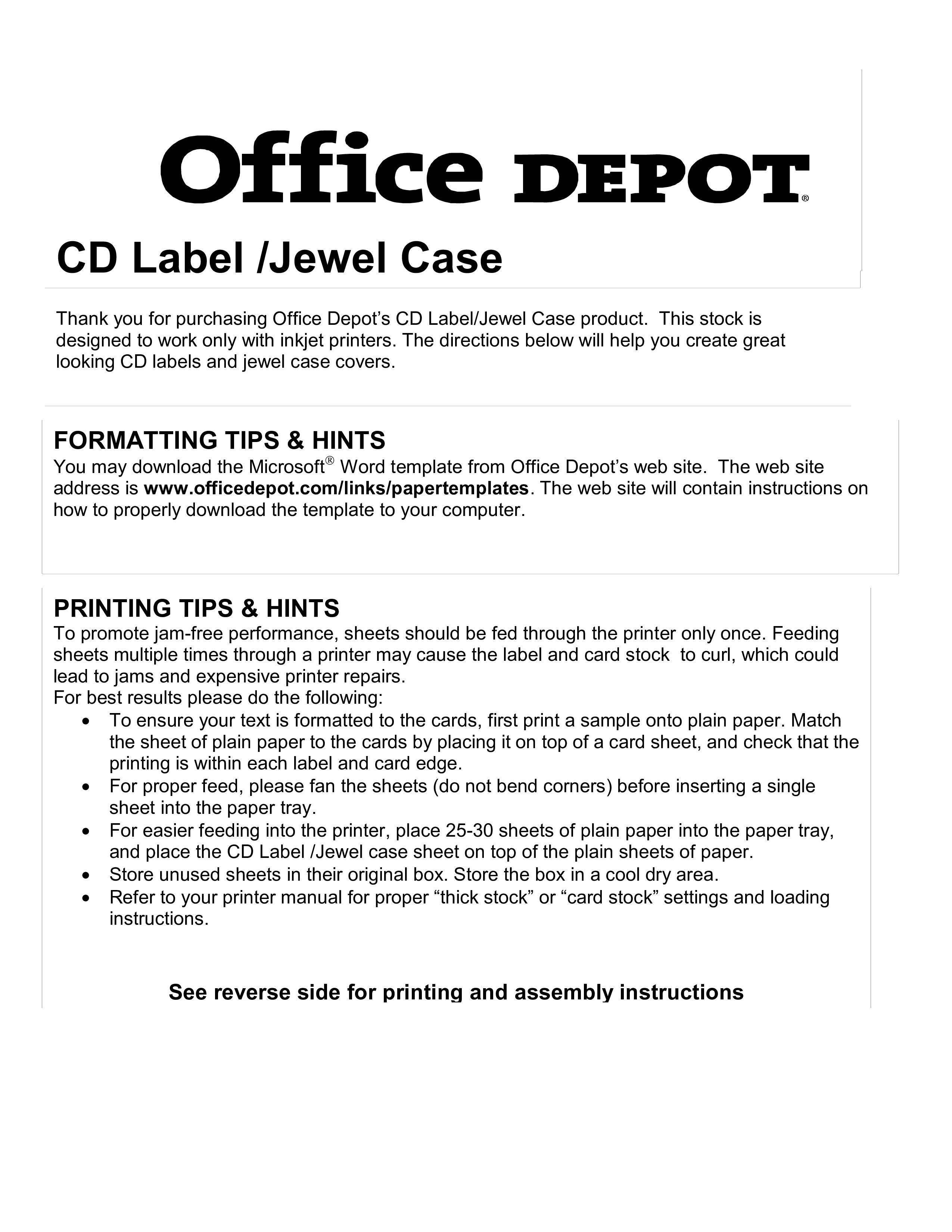Kostenloses Cd Case Template Inside Office Depot Label Templates