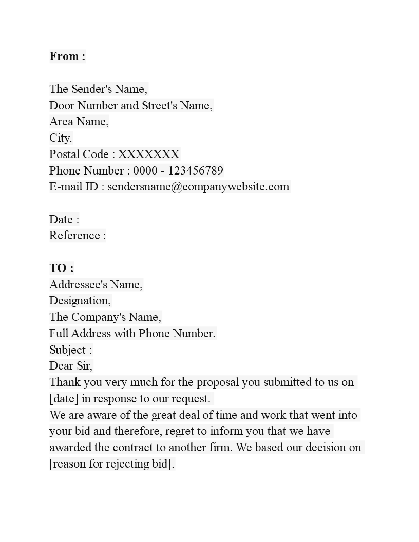 contractor bid rejection letter plantilla imagen principal