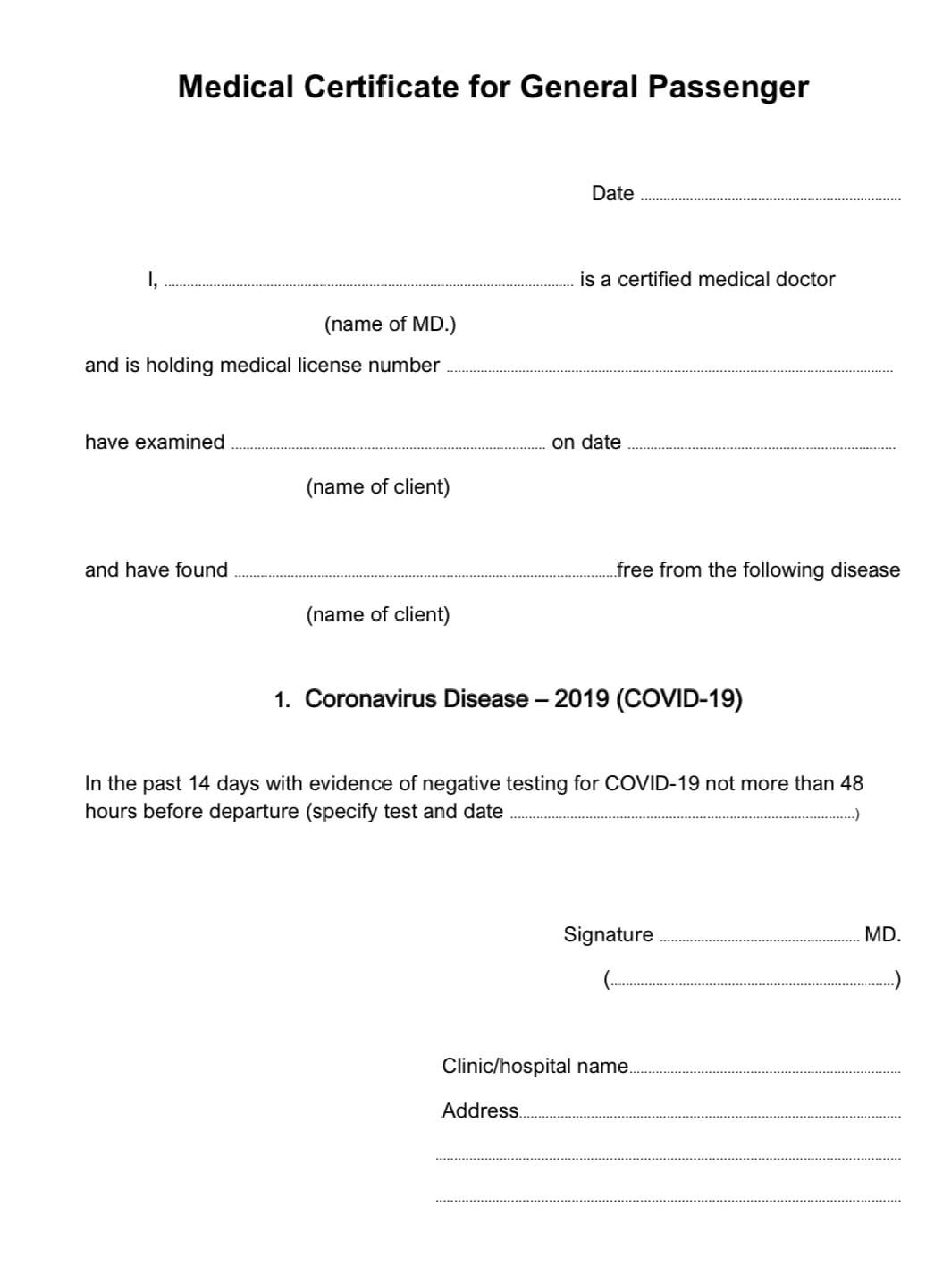 Gratis COVID23 Medical Certificate Fit to Fly Intended For Fit To Fly Certificate Template