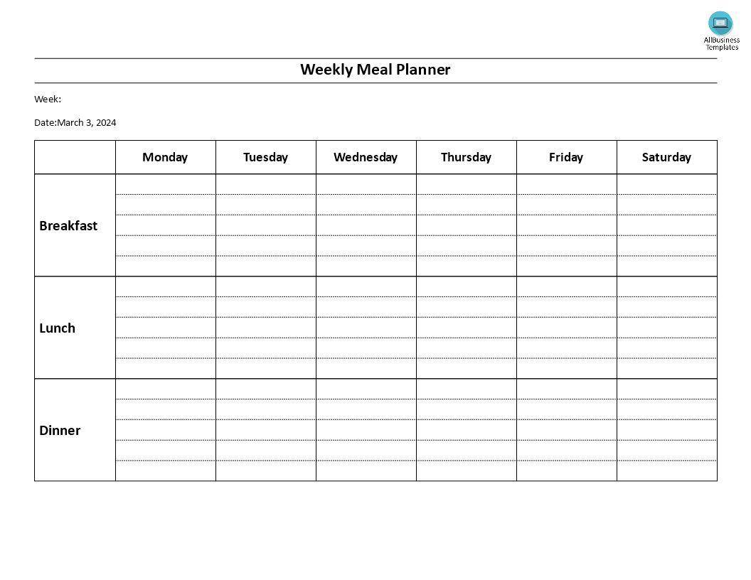 healthy weekly meal plan modèles