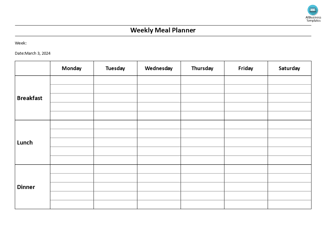 Healthy Weekly Meal Plan 模板