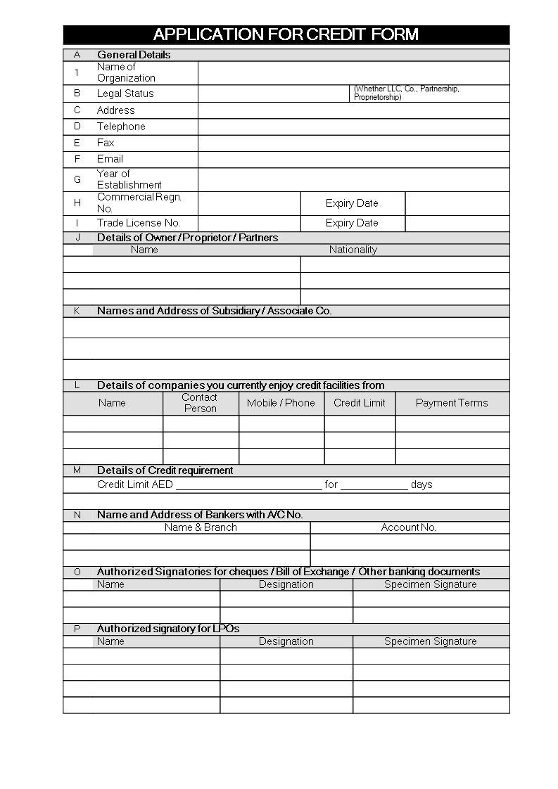 Blank credit application form for business main image