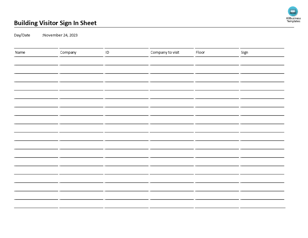 Visitor sign in sheet template main image