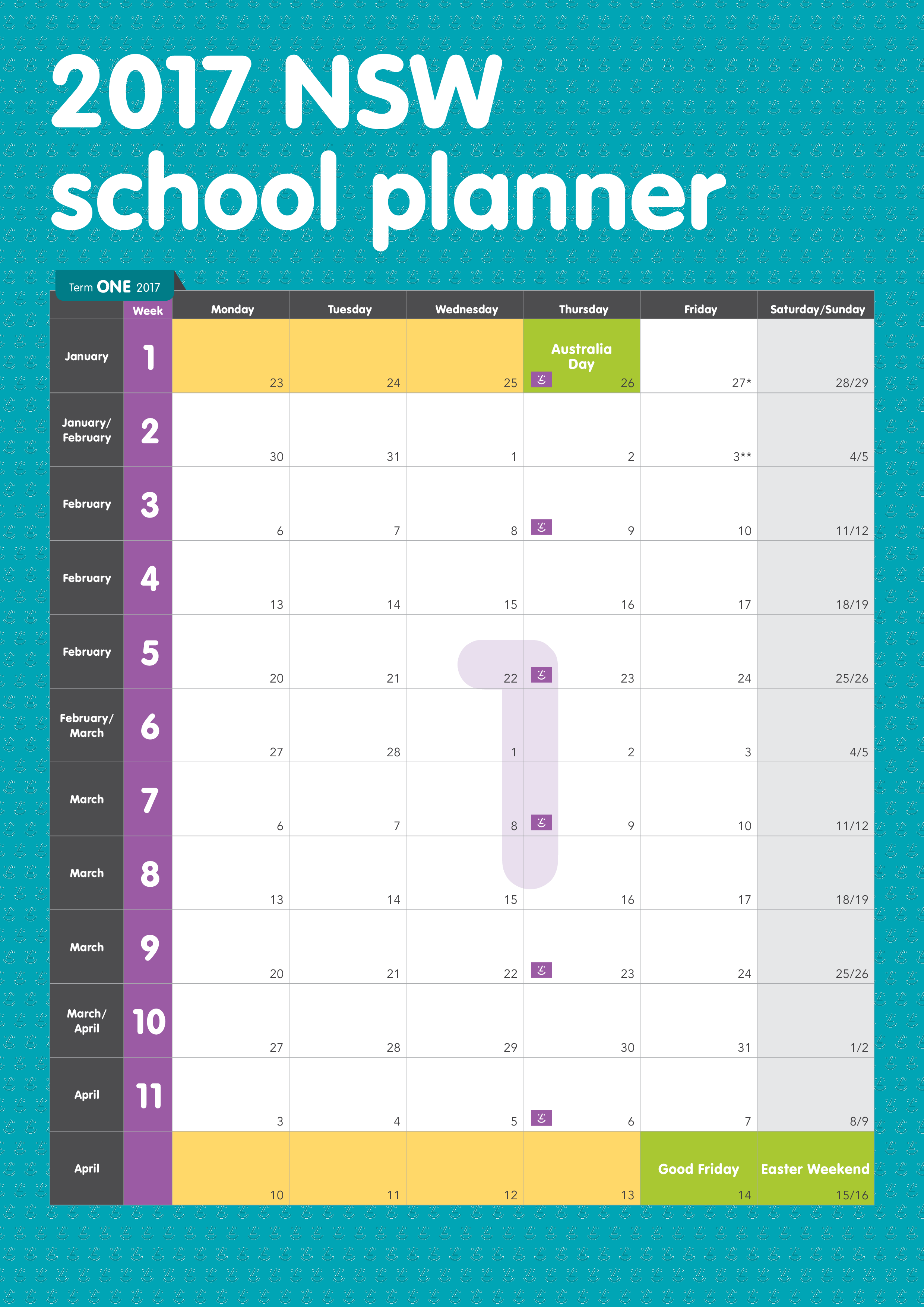monthly school planner voorbeeld afbeelding 