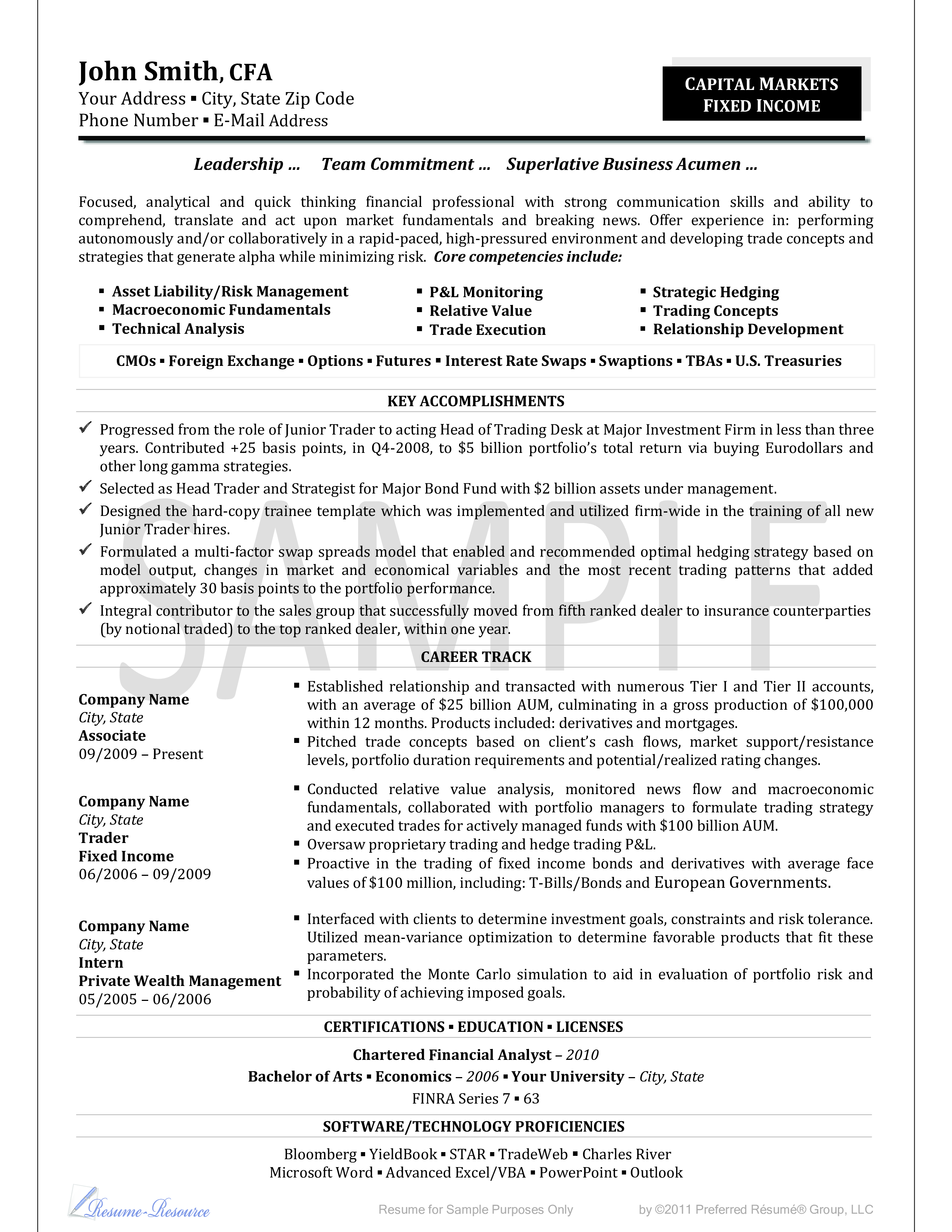 Financial Capital Analyst Resume 模板