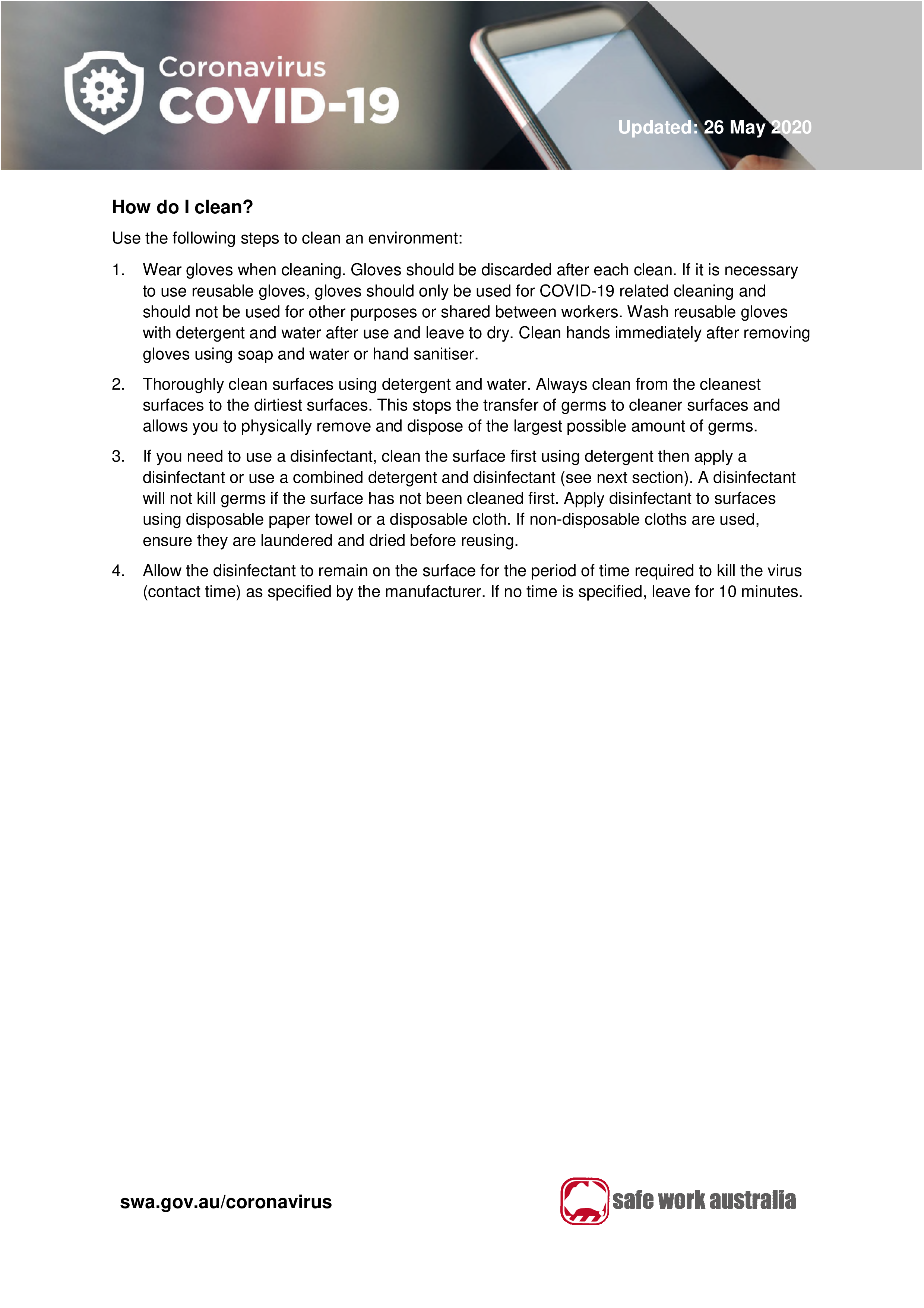 Covid 19 Cleaning and Disinfection info sheet main image