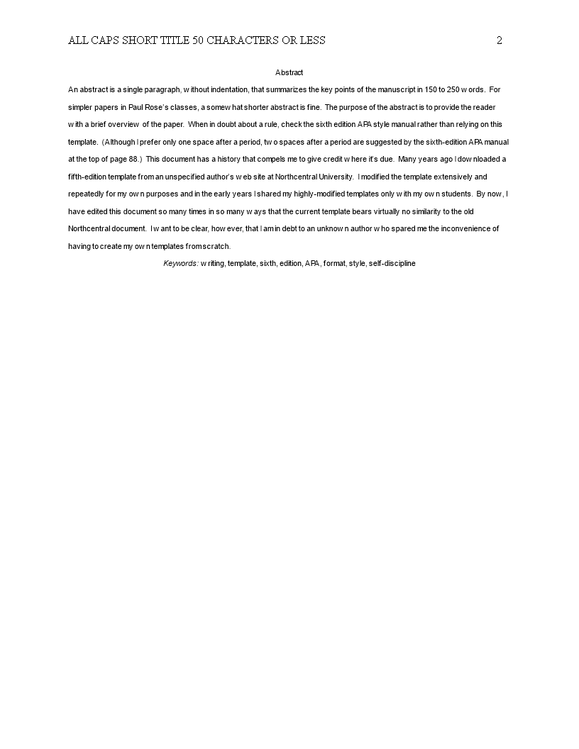 Abstract In Apa Format Templates At Allbusinesstemplates