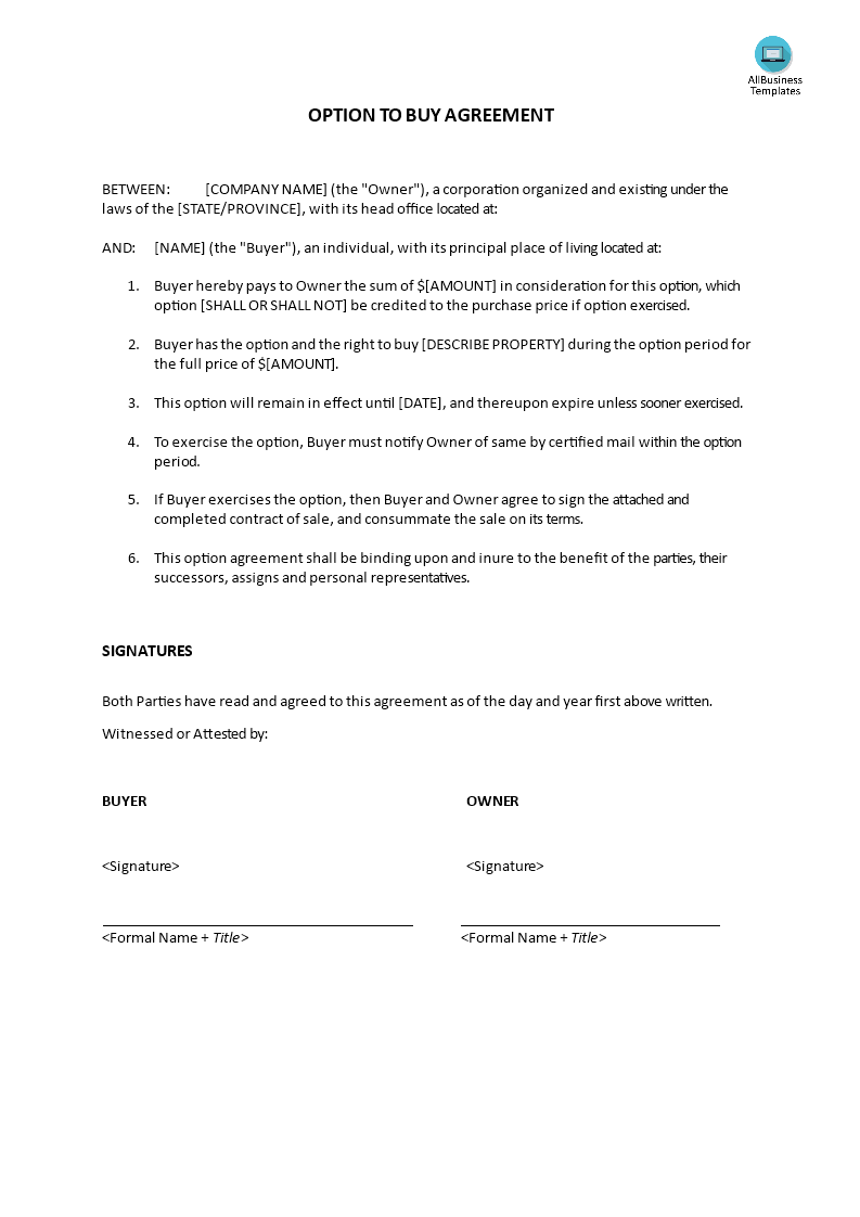 option to buy agreement template