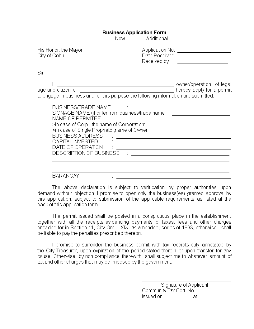 business application form template