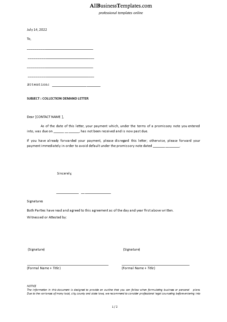 collection demand letter template Hauptschablonenbild