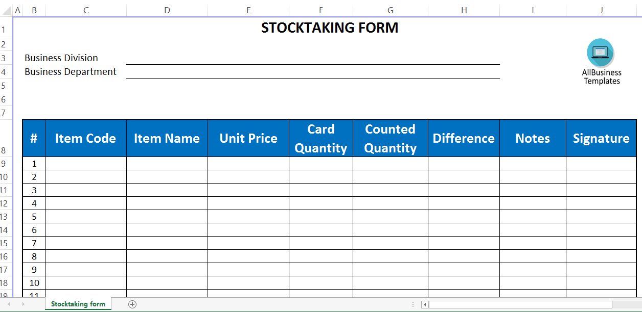 stocktaking template excel modèles