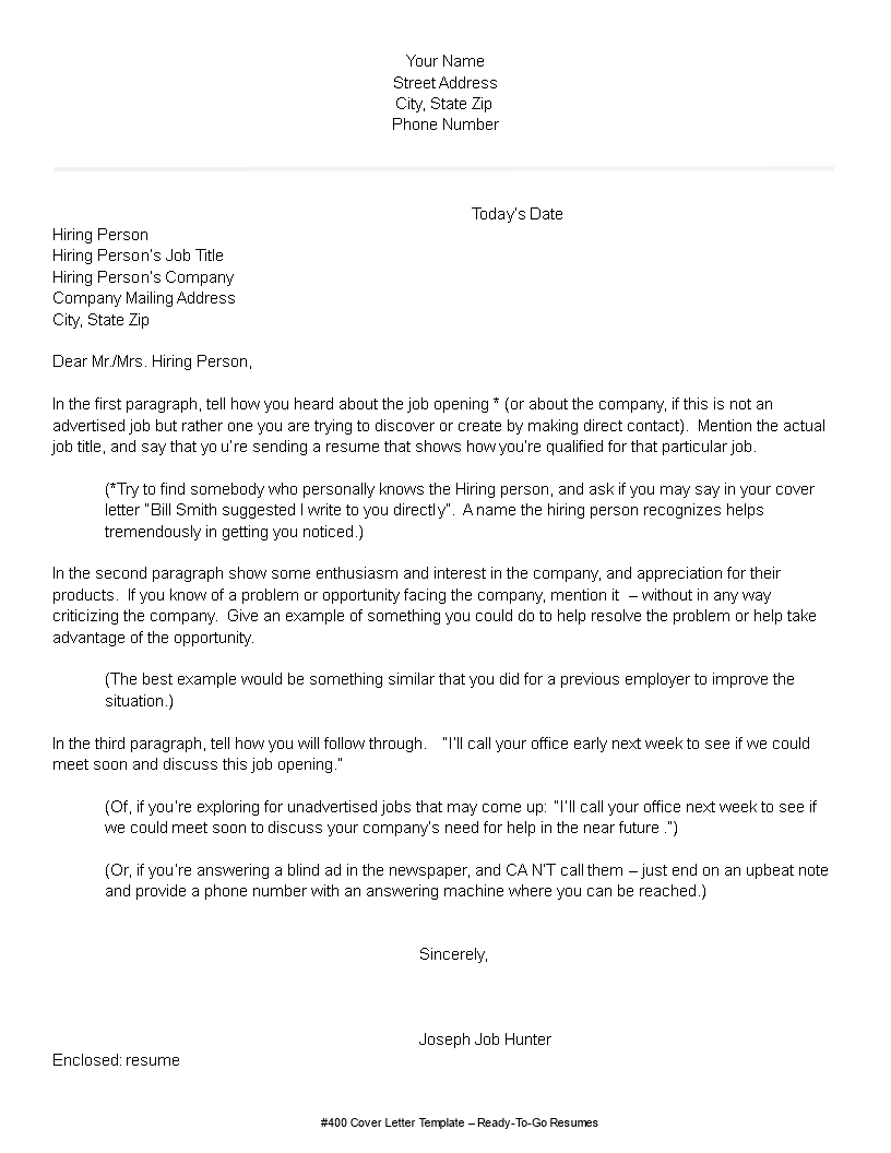 Kostenloses Cover Letter in Word