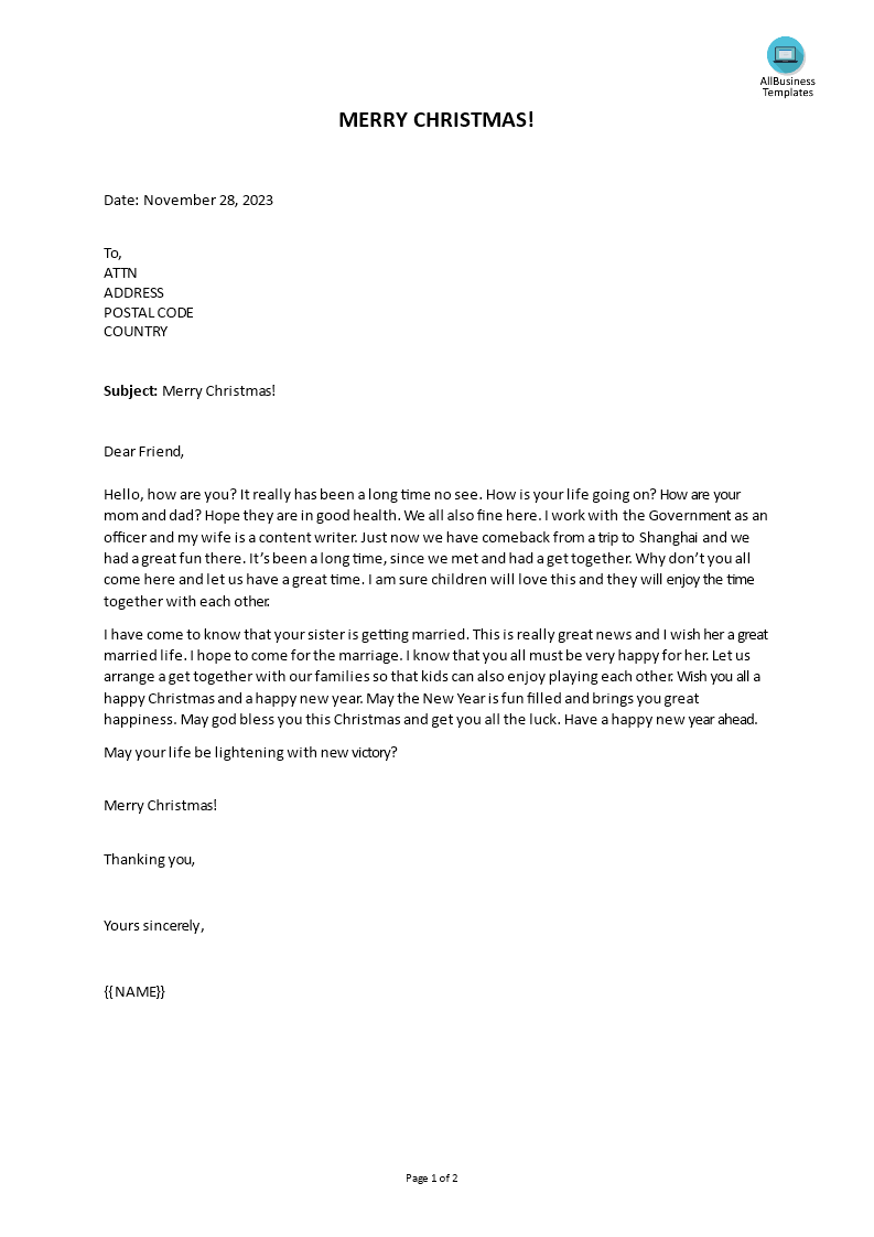 Best Christmas Letter to friends ever  Templates at