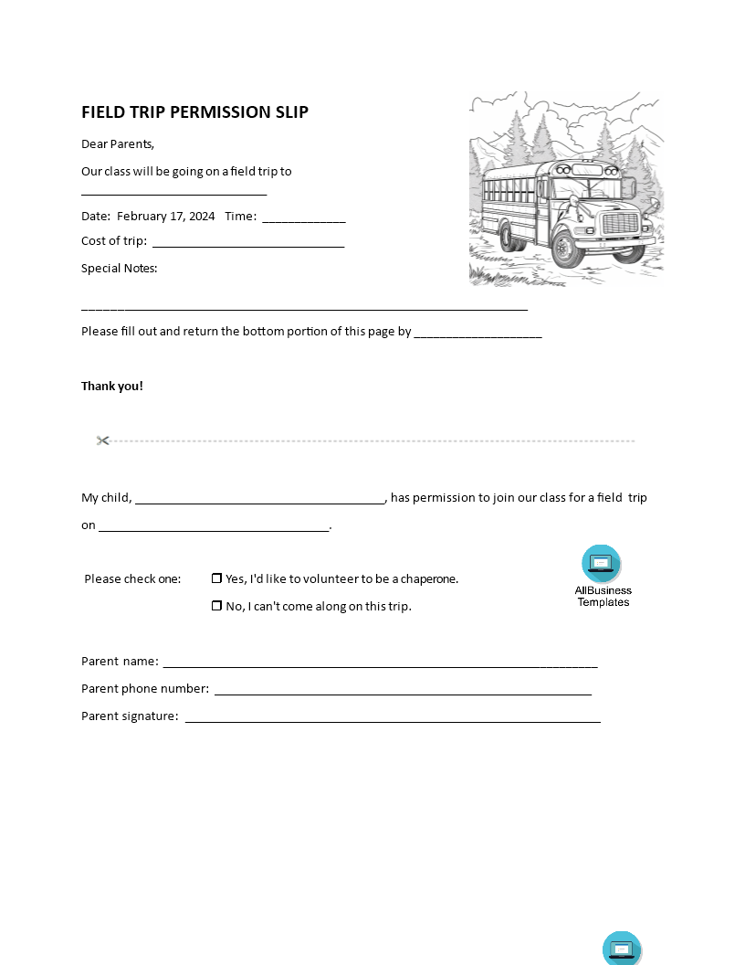 field trip permission slip voorbeeld afbeelding 