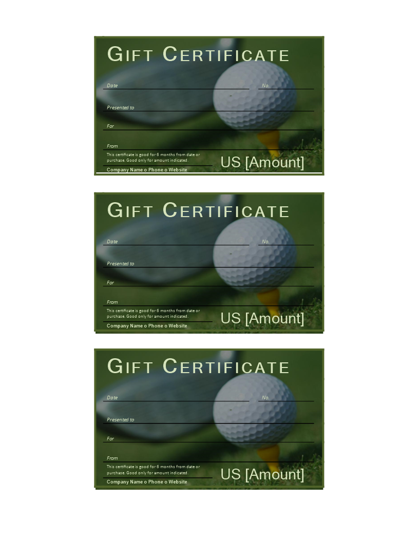 golf gift certificate Hauptschablonenbild