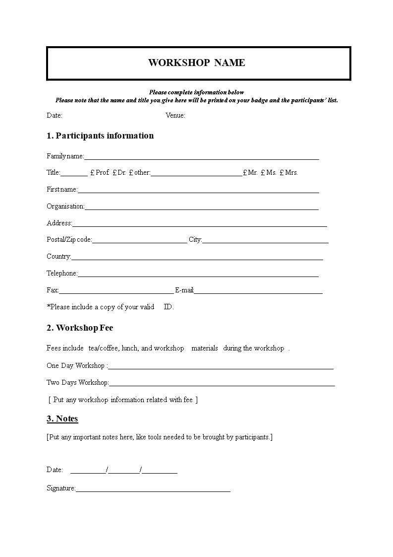 workshop registration form voorbeeld afbeelding 