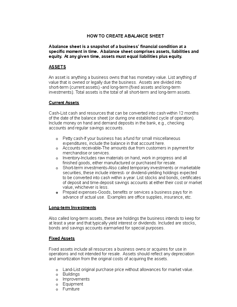 Blank Business Balance Sheet main image