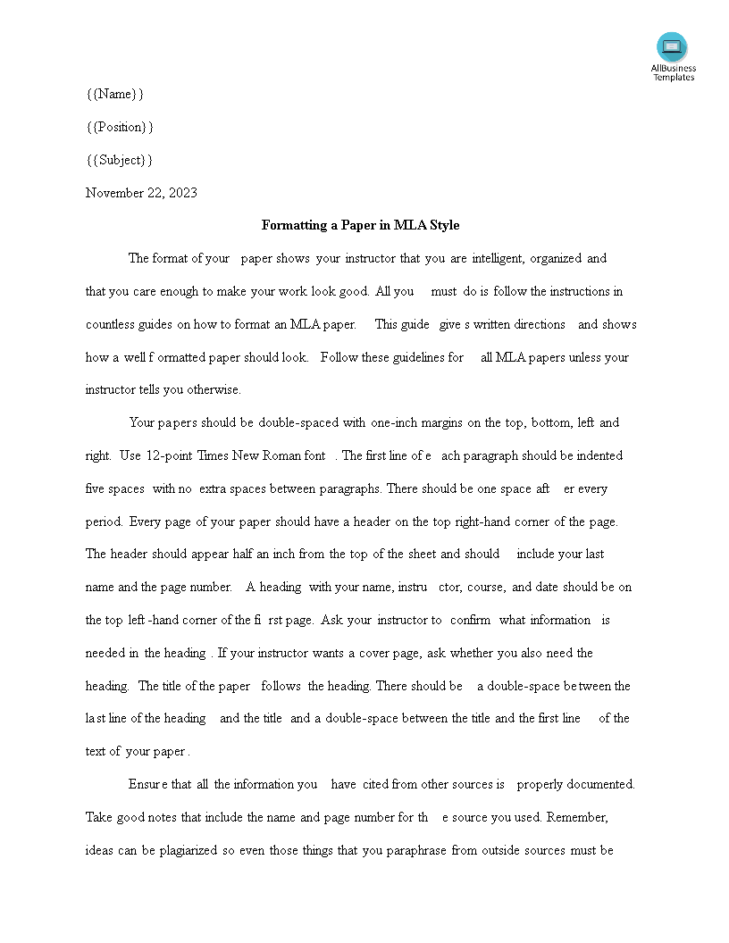 mla research paper word template